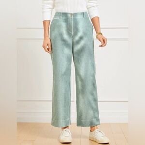 Talbots Green Striped Wide Leg Twill Pants New Size 12